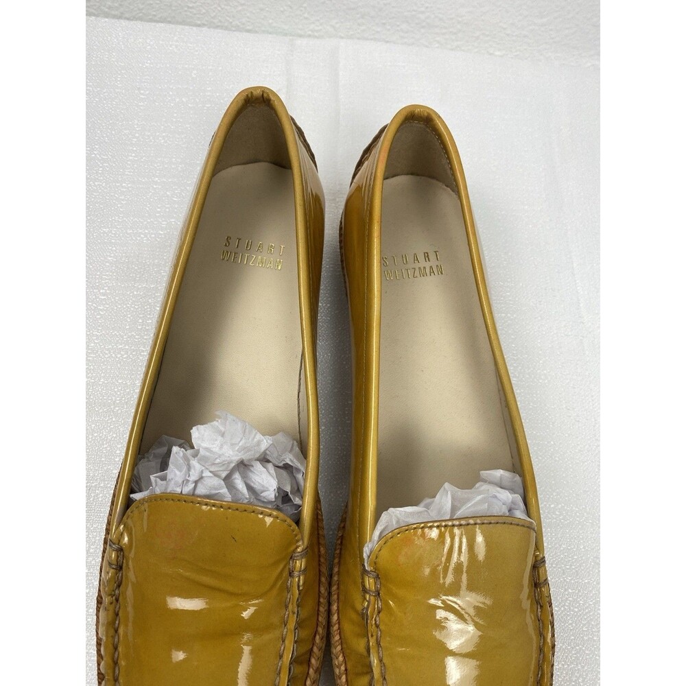 Stuart Weitzman Yellow Patent Leather Loafer Flats Braided Sole Women's 7